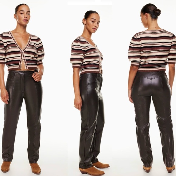 Aritzia Wilfred rebel pants faux leather vegan rich mocha brown Sz 6 NWOT - Picture 1 of 16